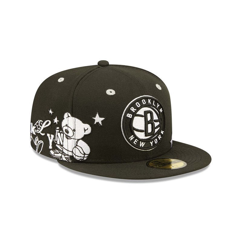 59fifty New Era Brooklyn Nets Teddy Fitted Gorras Negros | EX4018973