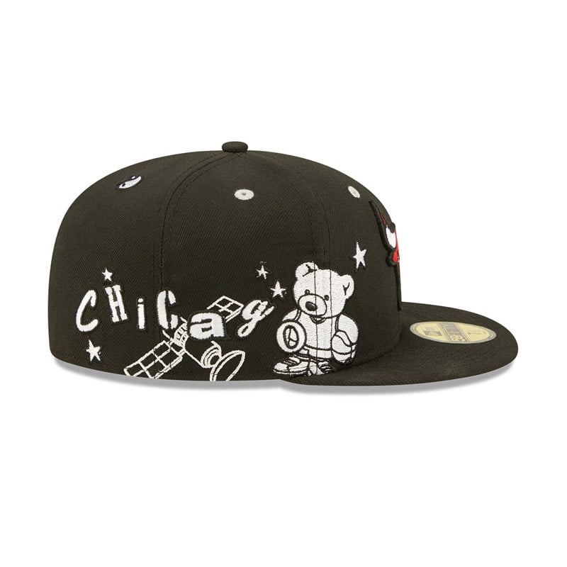 59fifty New Era Chicago Bulls Teddy Fitted Gorras Negros | BJ2169034