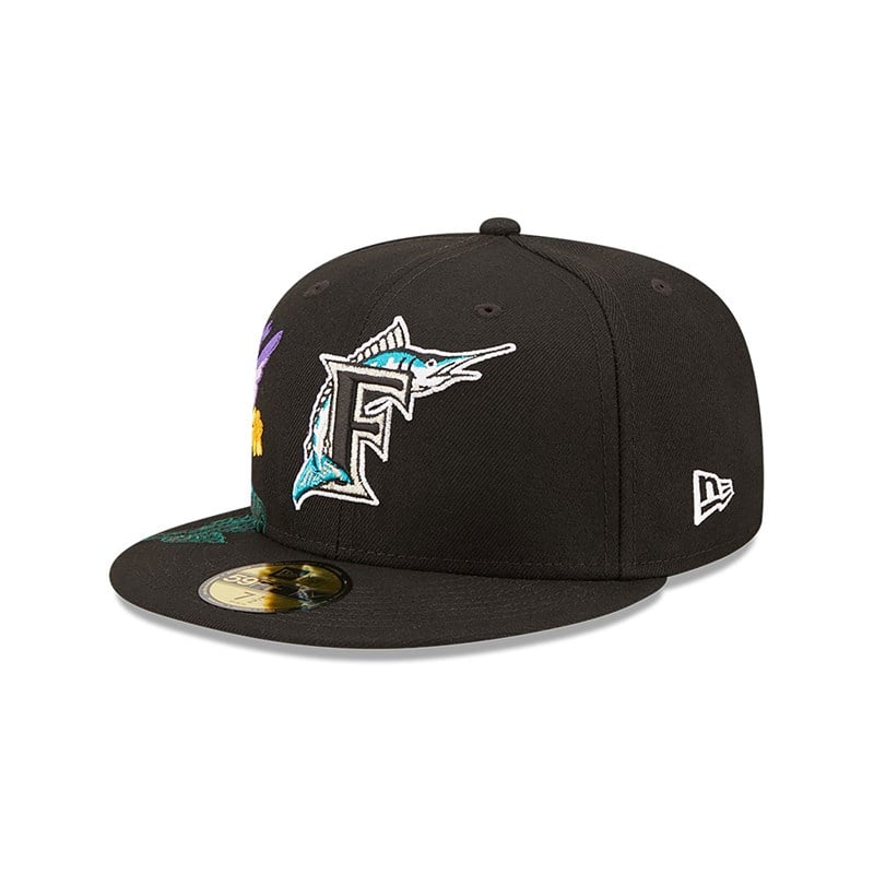 59fifty New Era Florida Marlins MLB Blooming Fitted Gorras Negros | XE3495807