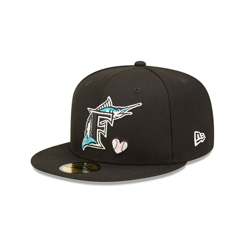 59fifty New Era Miami Marlins MLB Team Heart Fitted Gorras Negros | OF7583014