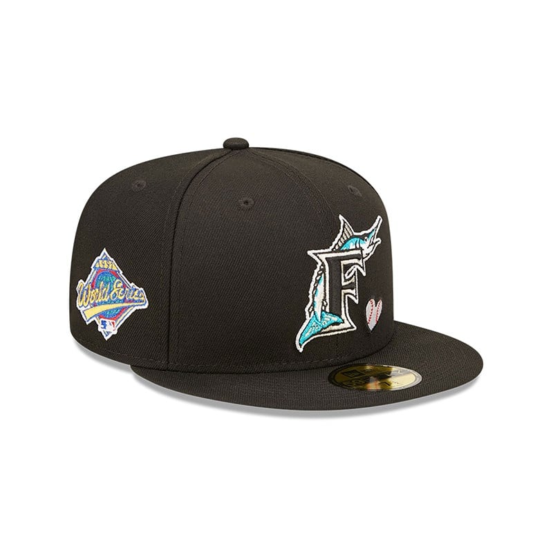 59fifty New Era Miami Marlins MLB Team Heart Fitted Gorras Negros | OF7583014