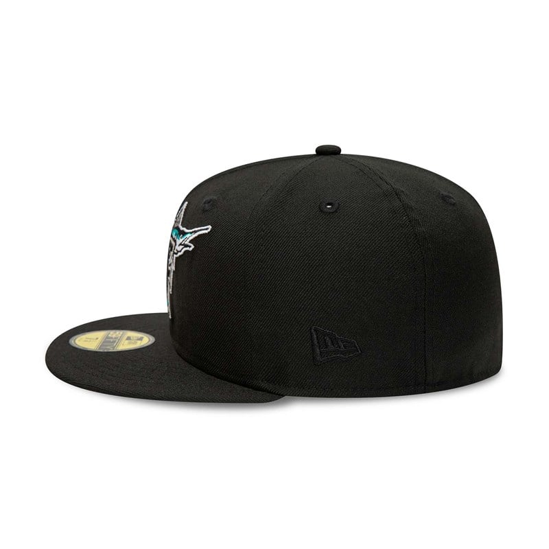 59fifty New Era Miami Marlins Premium Authentic On Field Game Lana Fitted Gorras Negros | IF2678014