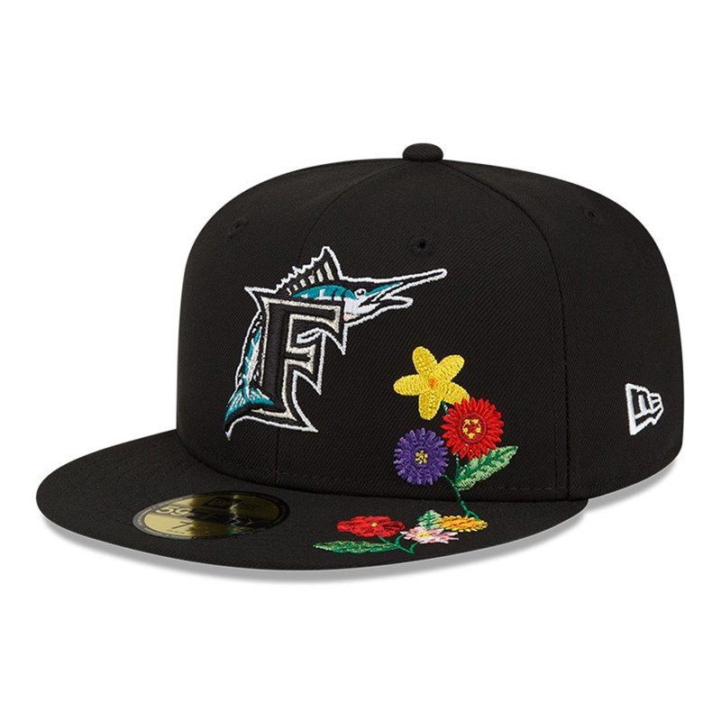 59fifty New Era Miami Marlins Visor Bloom Fitted Gorras Negros | WC0629471