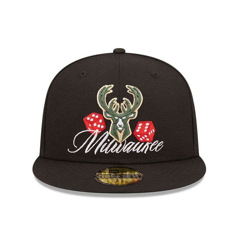 59fifty New Era Milwaukee Bucks Roller Fitted Gorras Negros | PX9826304