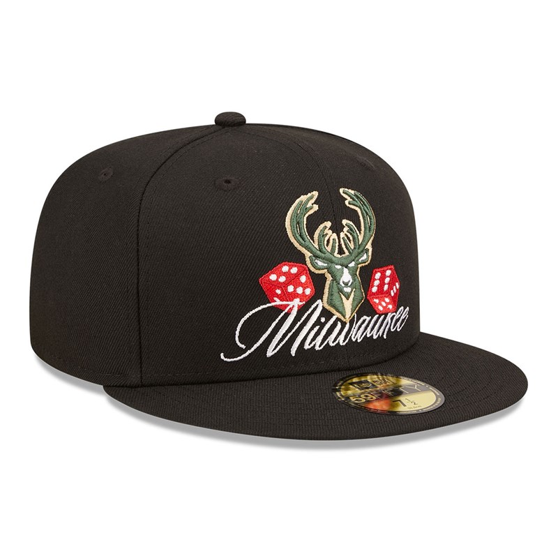 59fifty New Era Milwaukee Bucks Roller Fitted Gorras Negros | PX9826304