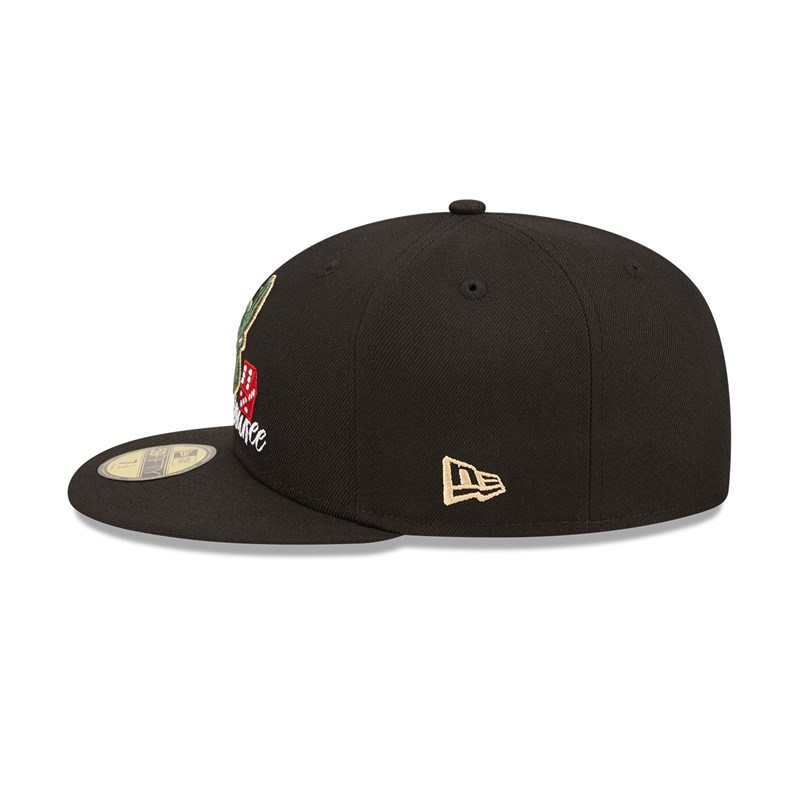 59fifty New Era Milwaukee Bucks Roller Fitted Gorras Negros | PX9826304