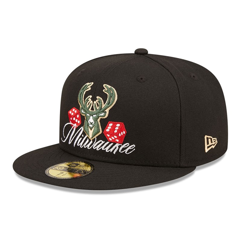 59fifty New Era Milwaukee Bucks Roller Fitted Gorras Negros | PX9826304