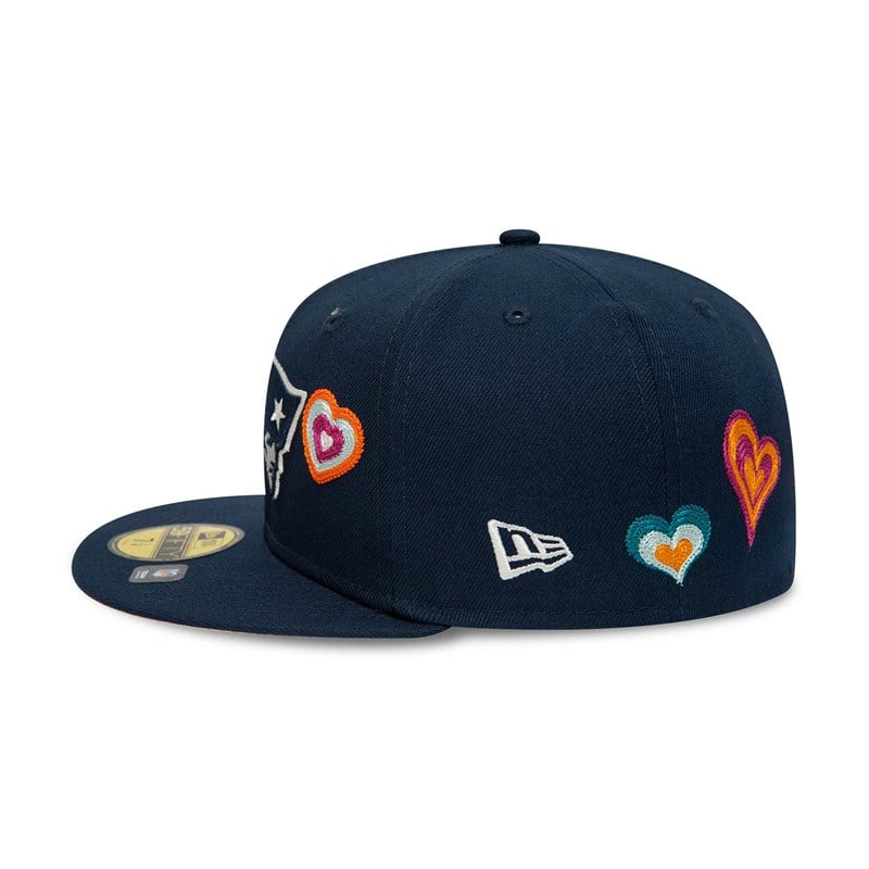 59fifty New Era New England Patriots Chain Stitch Heart Fitted Gorras Azules | RO6103947