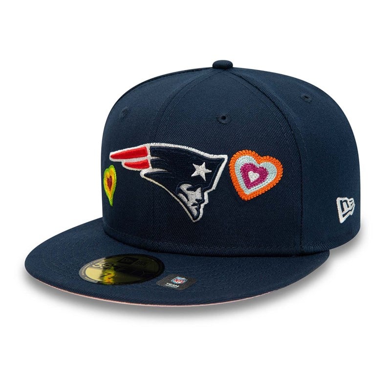 59fifty New Era New England Patriots Chain Stitch Heart Fitted Gorras Azules | RO6103947