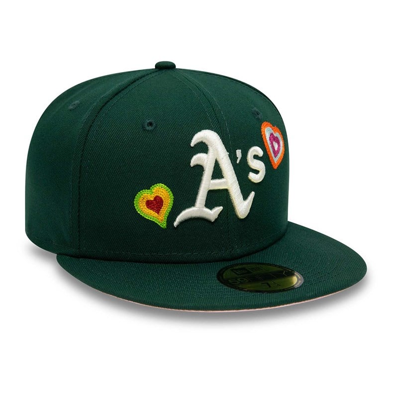 59fifty New Era Oakland Athletics Chain Stitch Heart Fitted Gorras Verdes | DN9618350