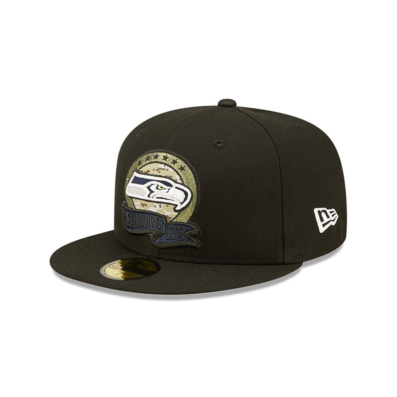 59fifty New Era Seatlle Seahawks NFL Salute To Service Fitted Gorras Negros | DV2589604