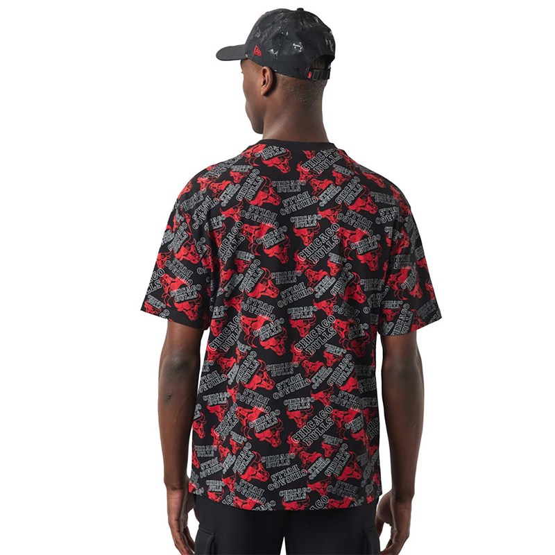 Camiseta New Era Chicago Bulls Logo Print Oversized Negros | SQ5894012