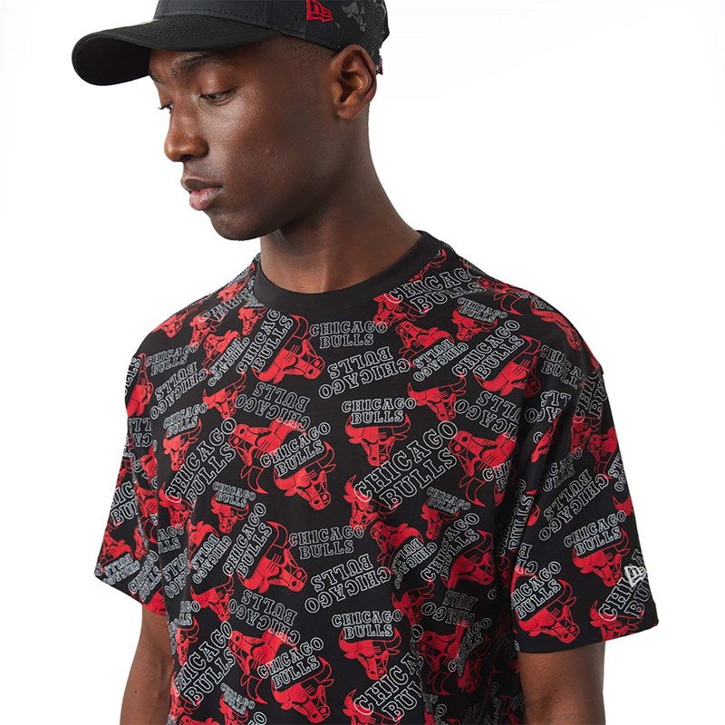 Camiseta New Era Chicago Bulls Logo Print Oversized Negros | SQ5894012