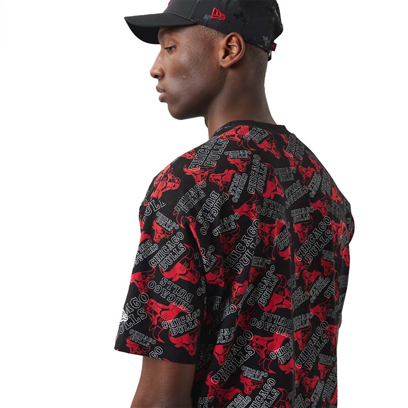 Camiseta New Era Chicago Bulls Logo Print Oversized Negros | SQ5894012