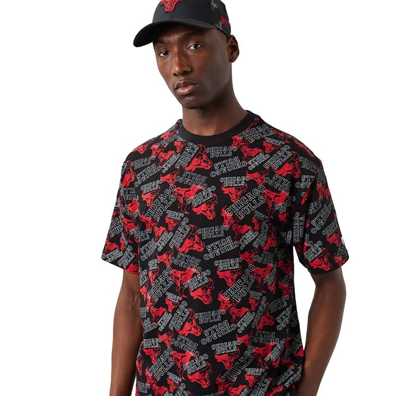 Camiseta New Era Chicago Bulls Logo Print Oversized Negros | SQ5894012