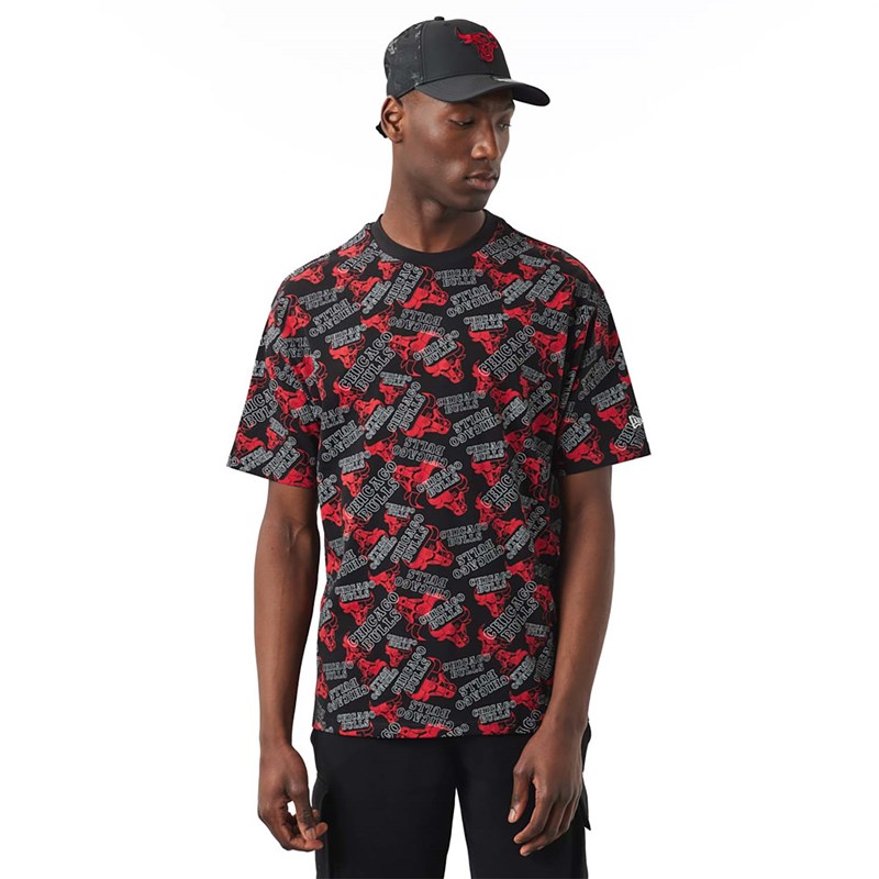 Camiseta New Era Chicago Bulls Logo Print Oversized Negros | SQ5894012