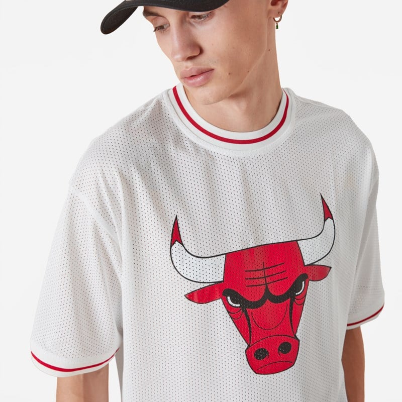 Camiseta New Era Chicago Bulls NBA Logo Oversized Mesh Blancos | VQ6347901