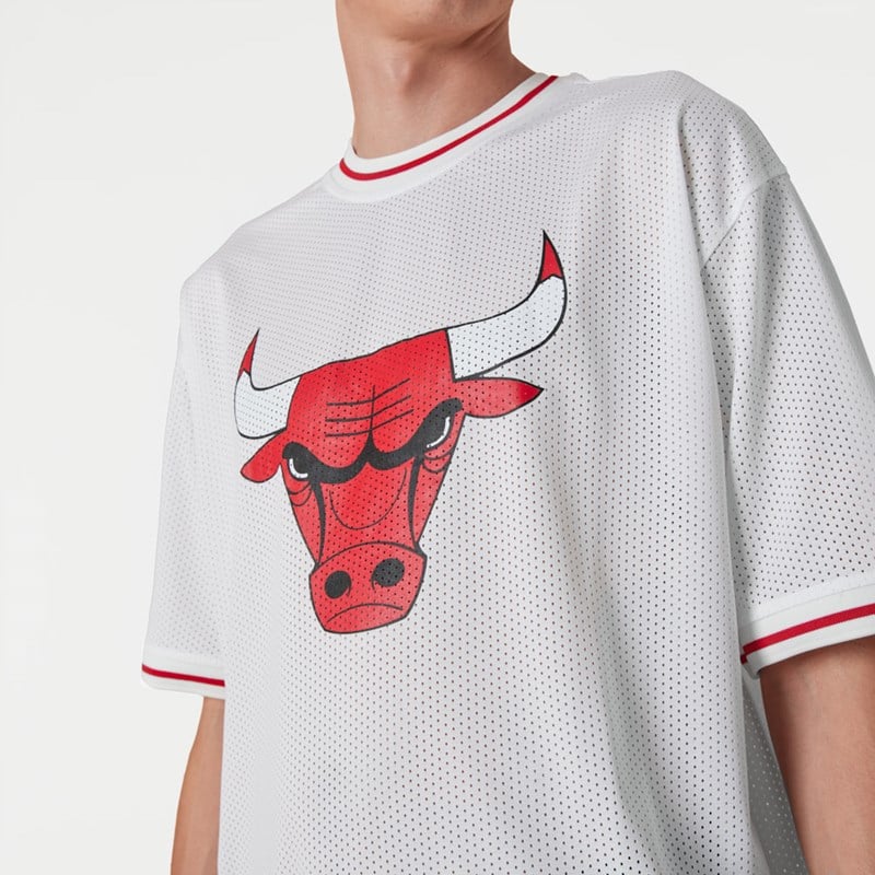 Camiseta New Era Chicago Bulls NBA Logo Oversized Mesh Blancos | VQ6347901