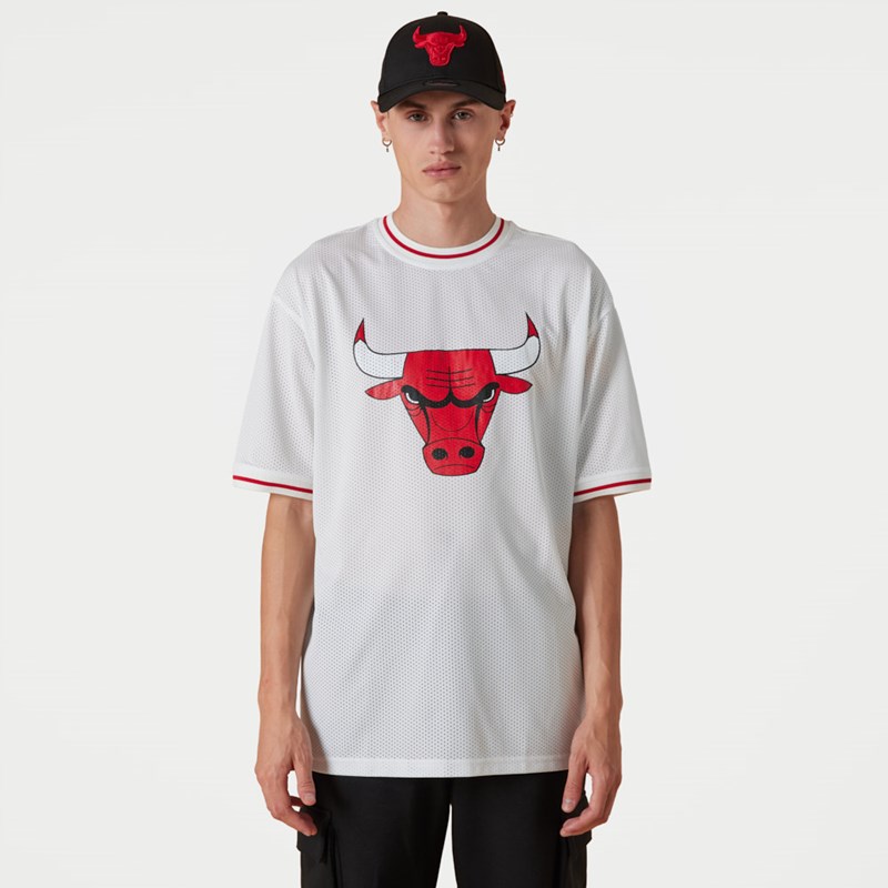 Camiseta New Era Chicago Bulls NBA Logo Oversized Mesh Blancos | VQ6347901