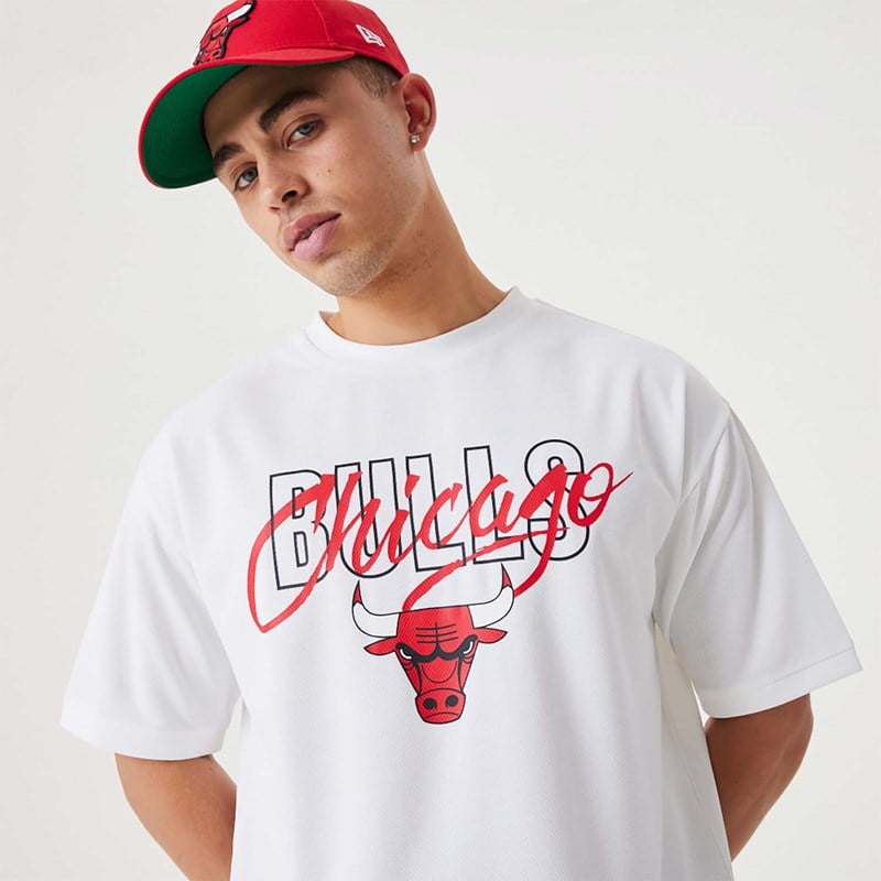 Camiseta New Era Chicago Bulls NBA Script Oversized Blancos | GD5284709