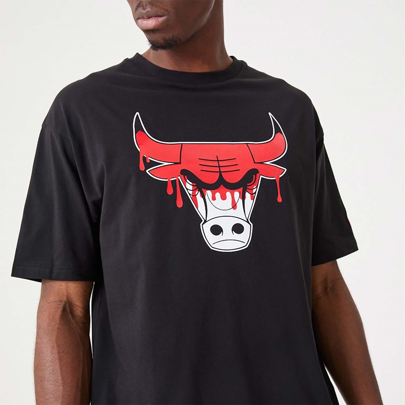 Camiseta New Era Chicago NBA Drip Logo Bulls Negros | UM9382756