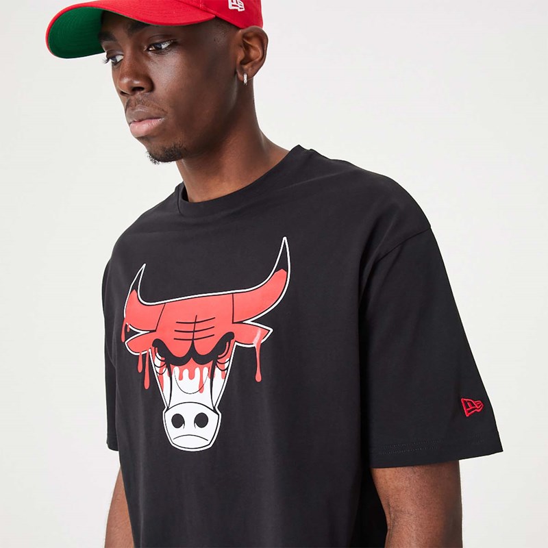 Camiseta New Era Chicago NBA Drip Logo Bulls Negros | UM9382756