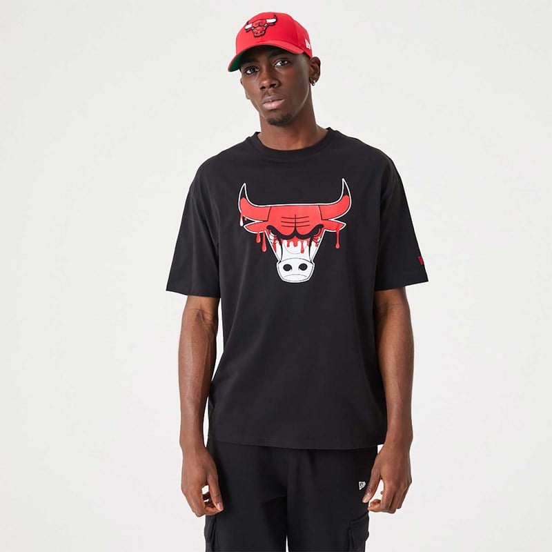 Camiseta New Era Chicago NBA Drip Logo Bulls Negros | UM9382756