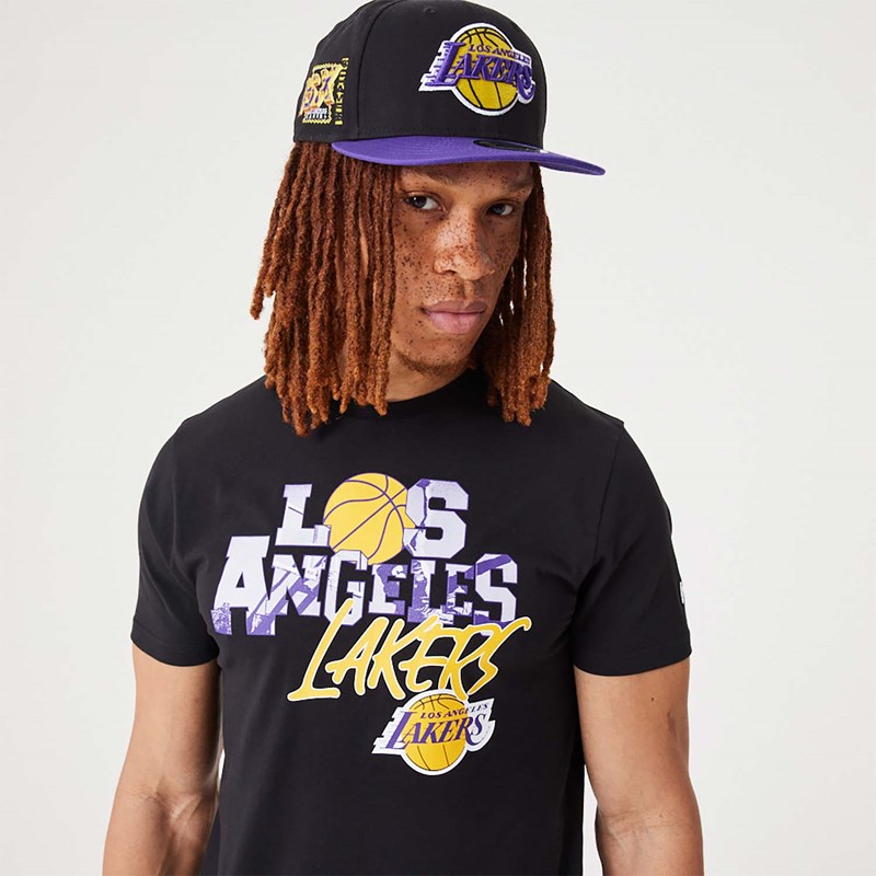 Camiseta New Era La Lakers NBA Infill Estampados Negros | XE6412875