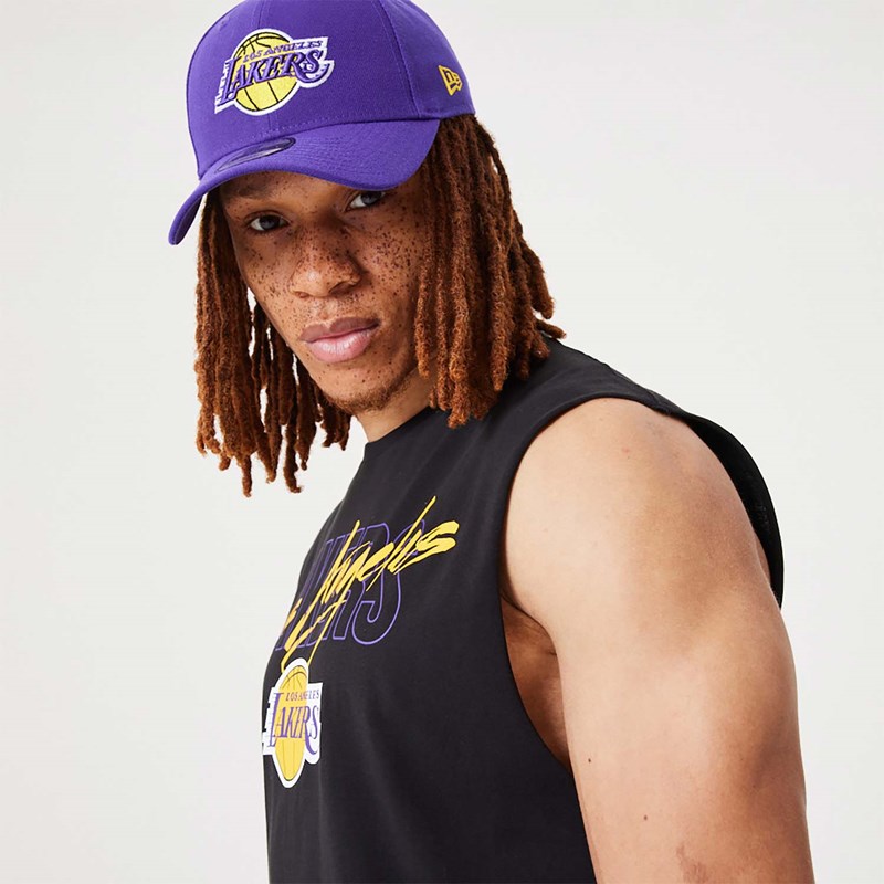 Camiseta New Era La Lakers NBA Script Essential Tank Top Negros | DJ7680423