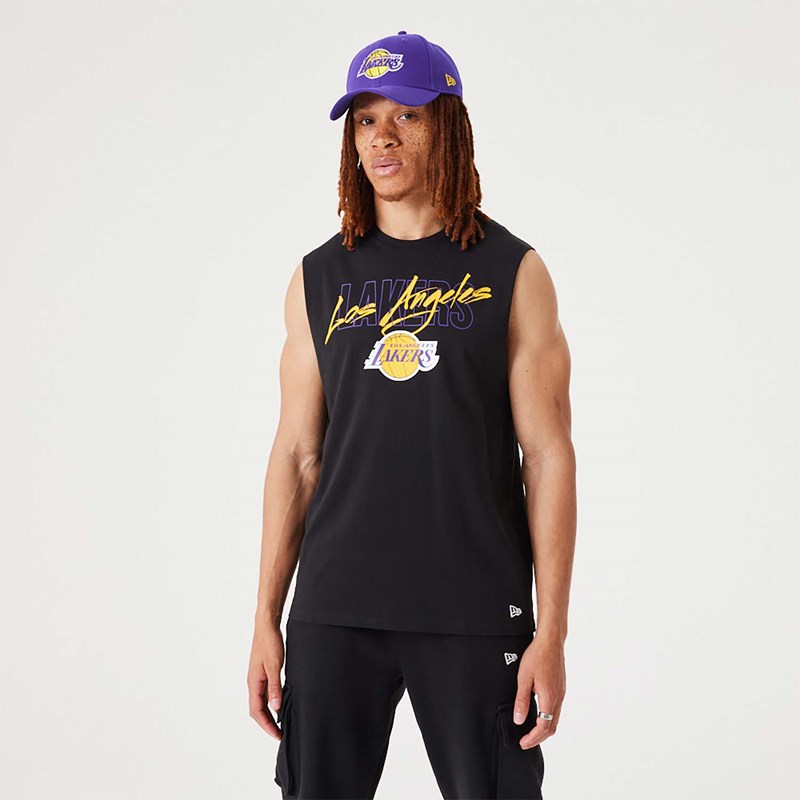 Camiseta New Era La Lakers NBA Script Essential Tank Top Negros | DJ7680423