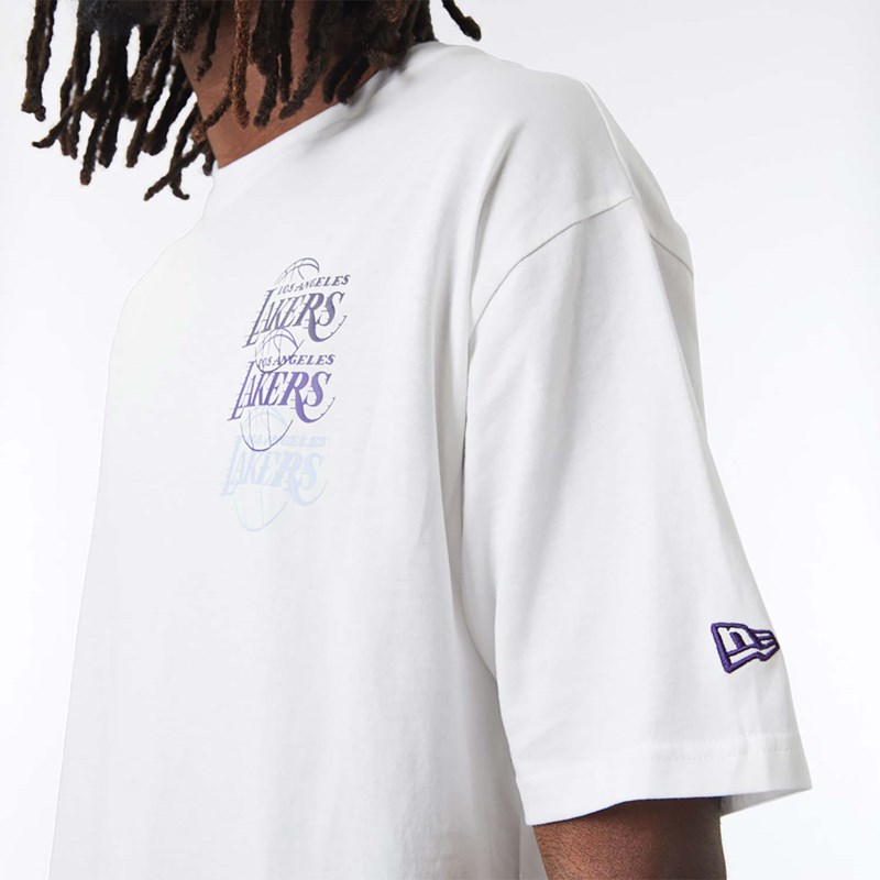 Camiseta New Era La Lakers NBA Stacked Oversized Blancos | MV4809237