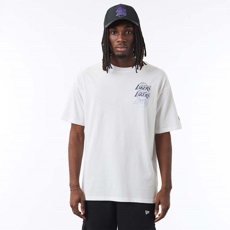 Camiseta New Era La Lakers NBA Stacked Oversized Blancos | MV4809237