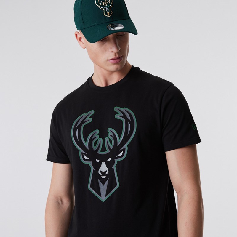 Camiseta New Era Milwaukee Bucks NBA Outline Logo Negros | GN3810597