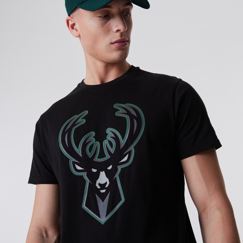 Camiseta New Era Milwaukee Bucks NBA Outline Logo Negros | GN3810597