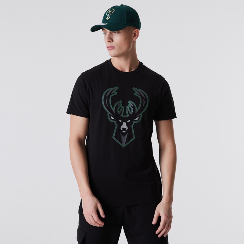 Camiseta New Era Milwaukee Bucks NBA Outline Logo Negros | GN3810597