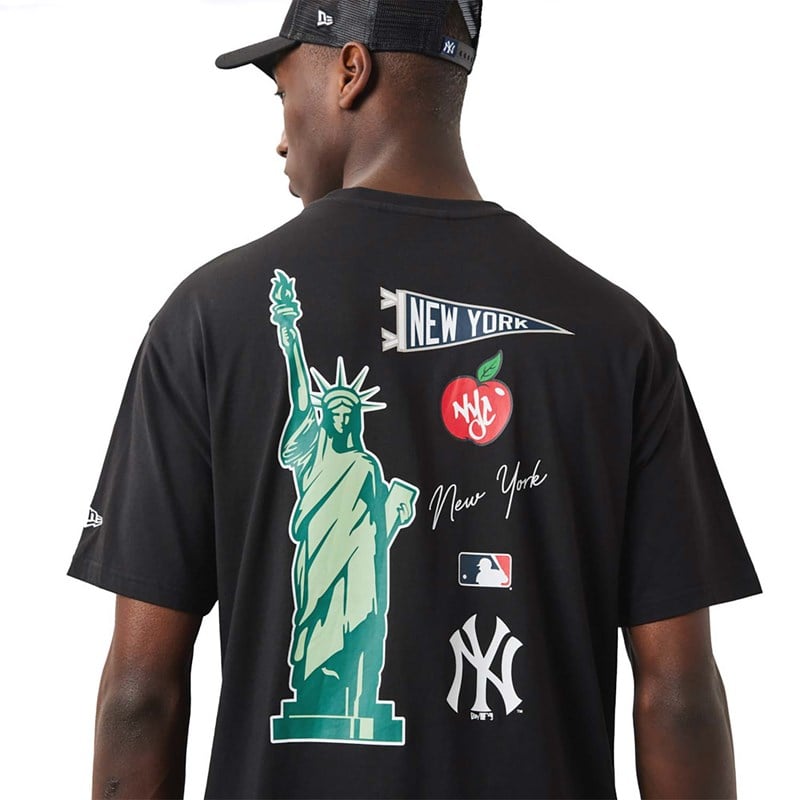 Camiseta New Era New York Yankees MLB City Estampados Oversized Negros | NP9613507