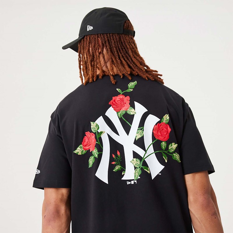 Camiseta New Era New York Yankees MLB Floral Estampados Oversized Negros | XC2013596