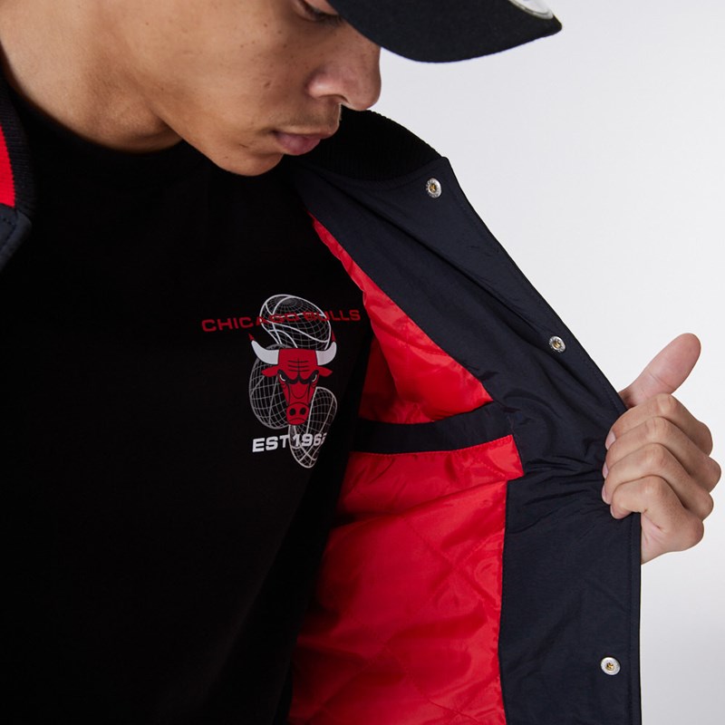 Chaquetas New Era Chicago Bulls Logo Bomber Negros | LY0492156