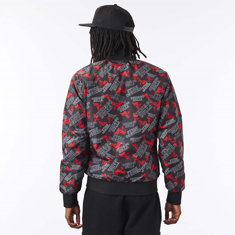 Chaquetas New Era Chicago Bulls Logo Print Bomber Negros | FD9157036