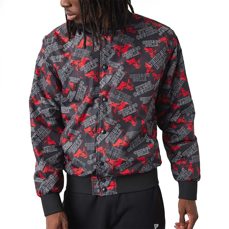 Chaquetas New Era Chicago Bulls Logo Print Bomber Negros | FD9157036