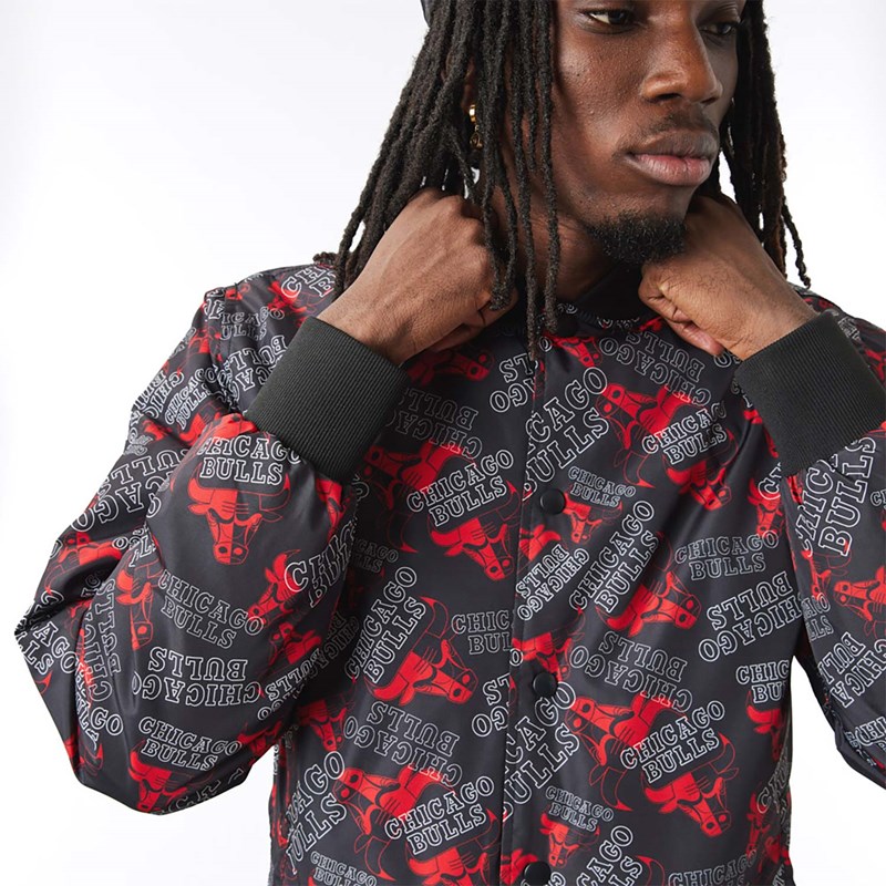 Chaquetas New Era Chicago Bulls Logo Print Bomber Negros | FD9157036