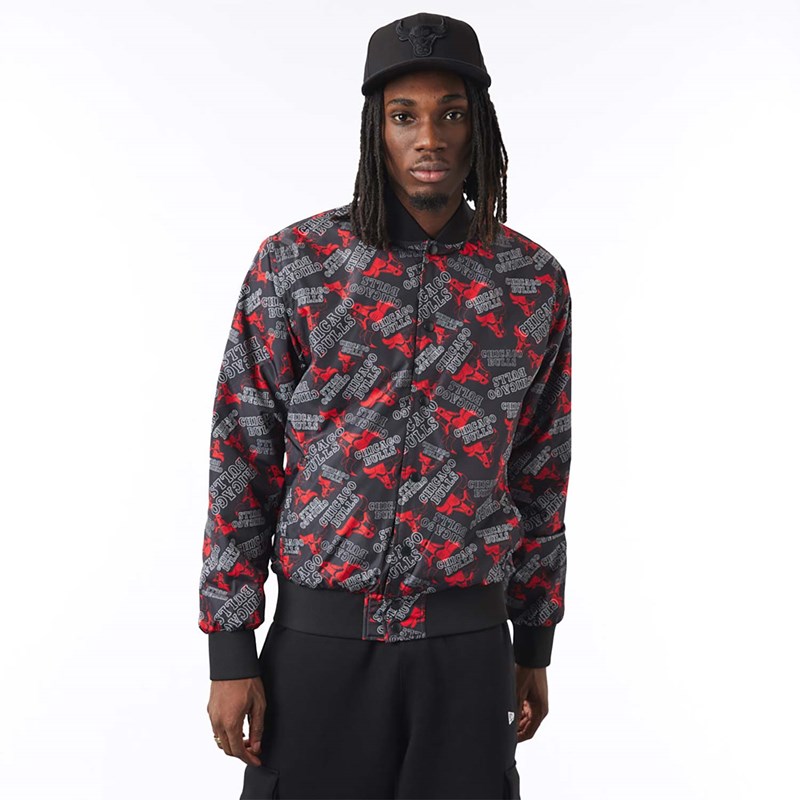 Chaquetas New Era Chicago Bulls Logo Print Bomber Negros | FD9157036