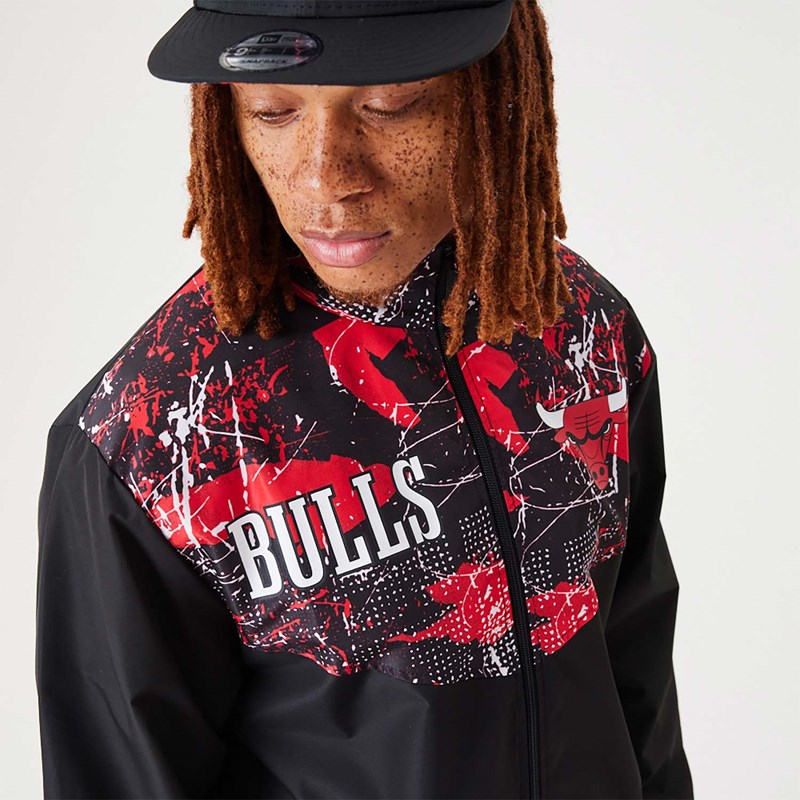 Chaquetas New Era Chicago Bulls NBA All Over Print Pista Negros | WA3706528