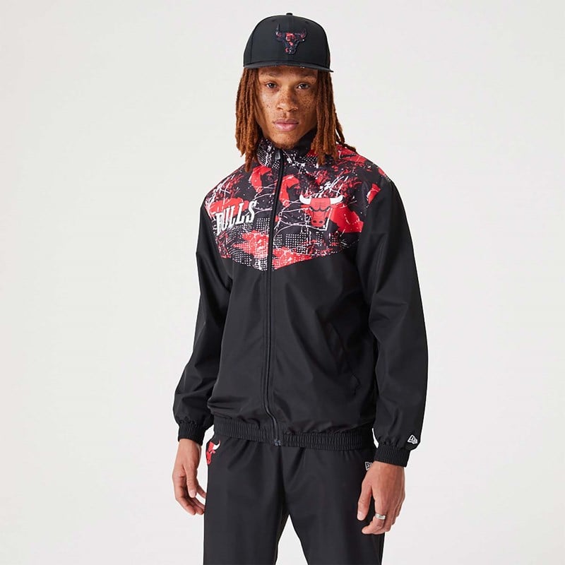 Chaquetas New Era Chicago Bulls NBA All Over Print Pista Negros | WA3706528