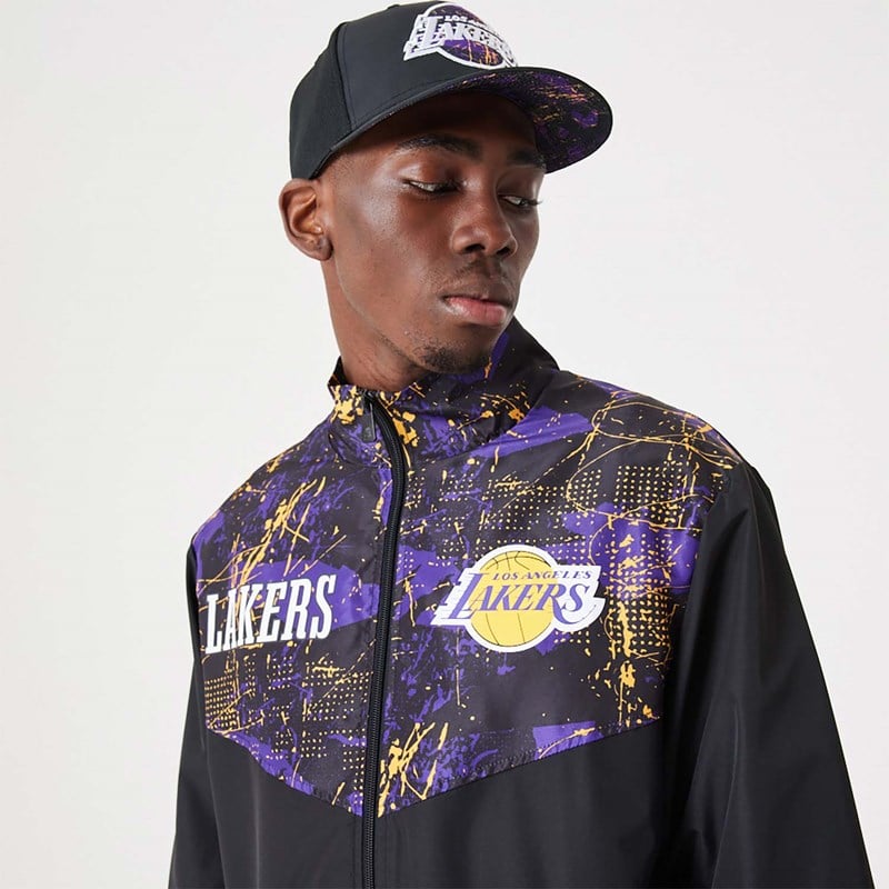 Chaquetas New Era La Lakers NBA All Over Print Pista Negros | KH3802796