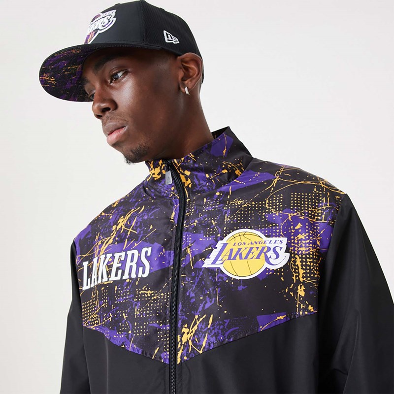 Chaquetas New Era La Lakers NBA All Over Print Pista Negros | KH3802796