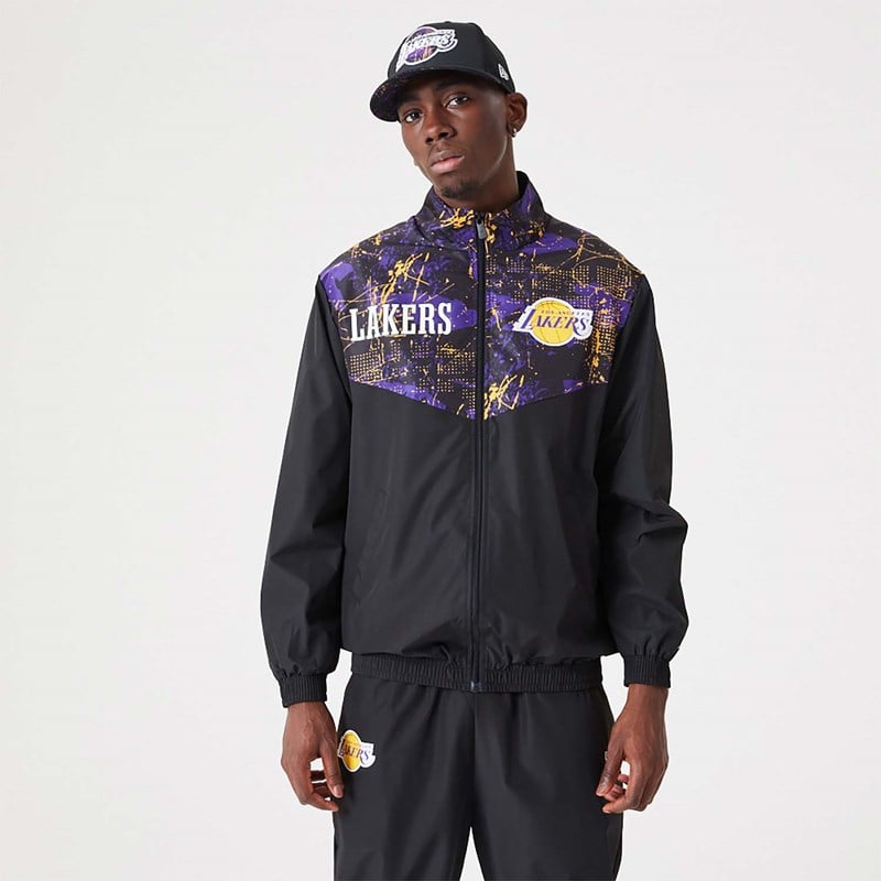 Chaquetas New Era La Lakers NBA All Over Print Pista Negros | KH3802796