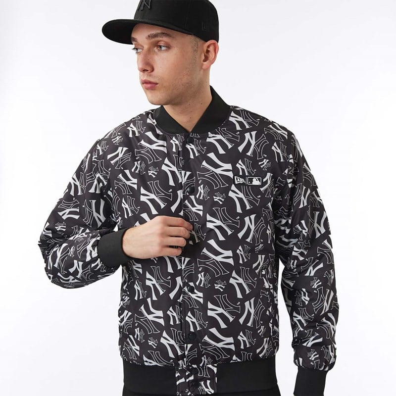 Chaquetas New Era New York Yankees Logo Print Bomber Negros | MU5821043