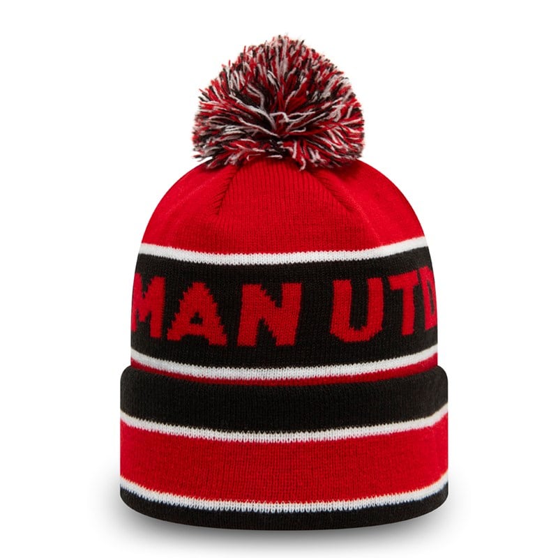 Prendas De Punto New Era Manchester United A Rayas Bobble Beanie Gorras Rojos | CR4796805