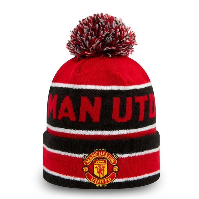 Prendas De Punto New Era Manchester United A Rayas Bobble Beanie Gorras Rojos | CR4796805